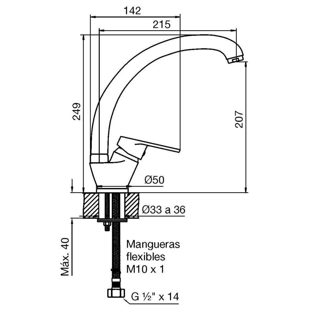 0423/M4 Compacta FV – Juego monocomando para mesada de cocina - Imagen 2